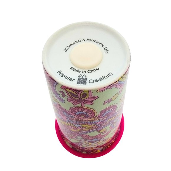 Paisley Theme Pastel Ceramic Refillable Travel Coffee Tea Cup Mug (12 oz) - Picture 6 of 7